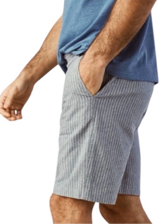 United By Blue Men’s Recycled Hem Polyester Striped Shorts Light Blue Ivory 32 - Picture 1 of 14